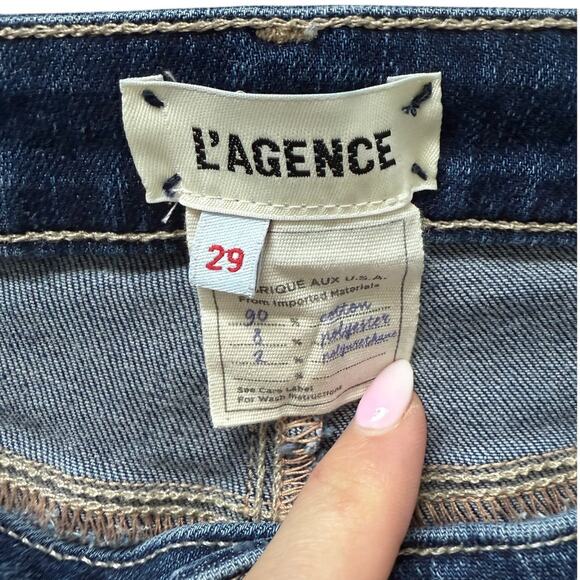 L’AGENCE Ruth High Rise Straight Jeans Size 29 Dark Wash Raw Hem Stretch Denim - Picture 5 of 5